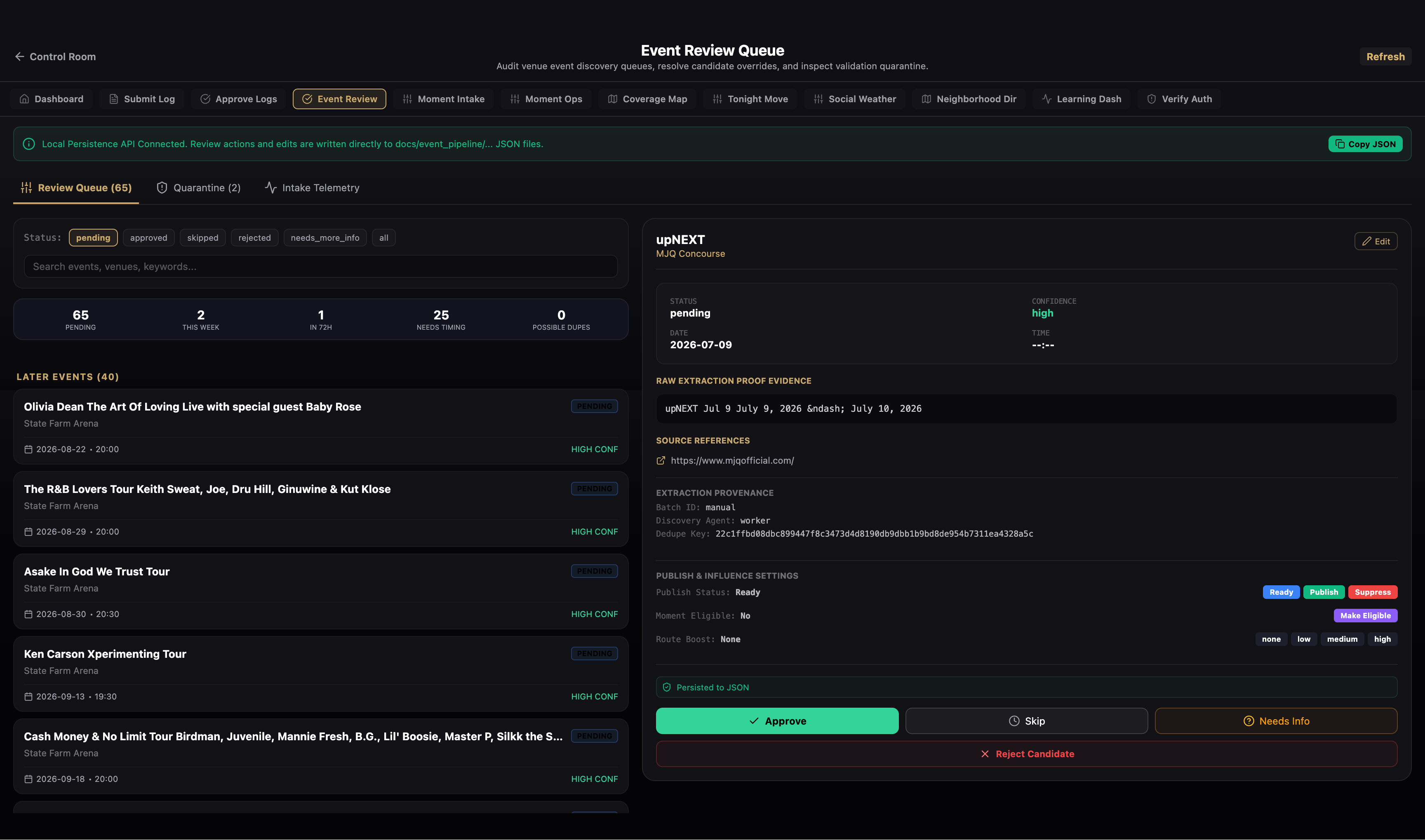 Control Room: Event Review Queue Interface Screenshot