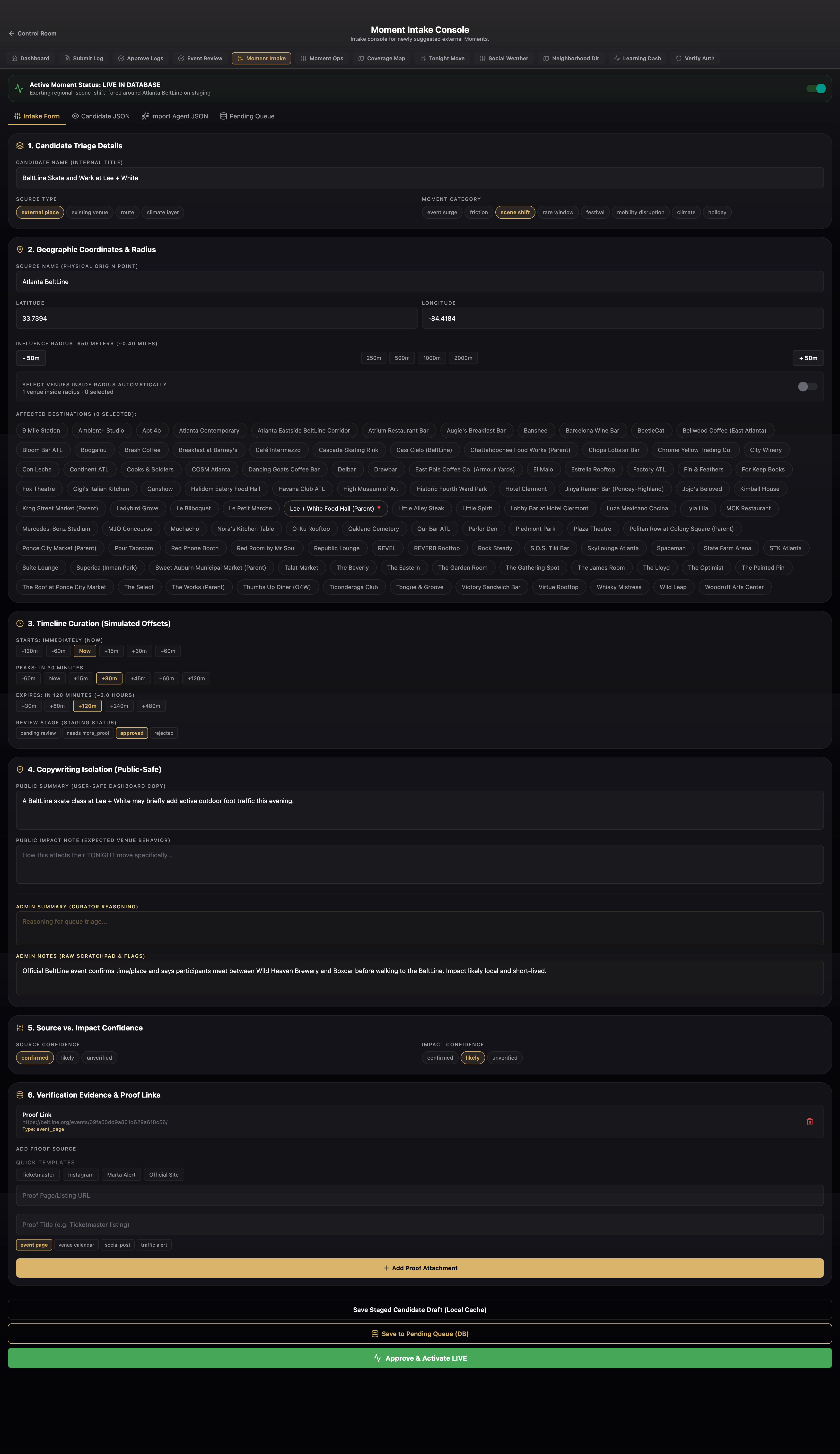 Control Room: Moment Intake Console Interface Screenshot