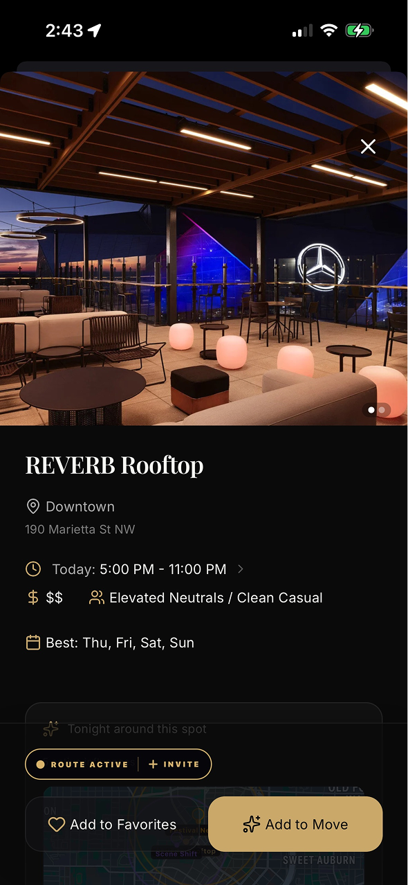 Venue Profiles: Vibe metrics, busy windows, and hours info